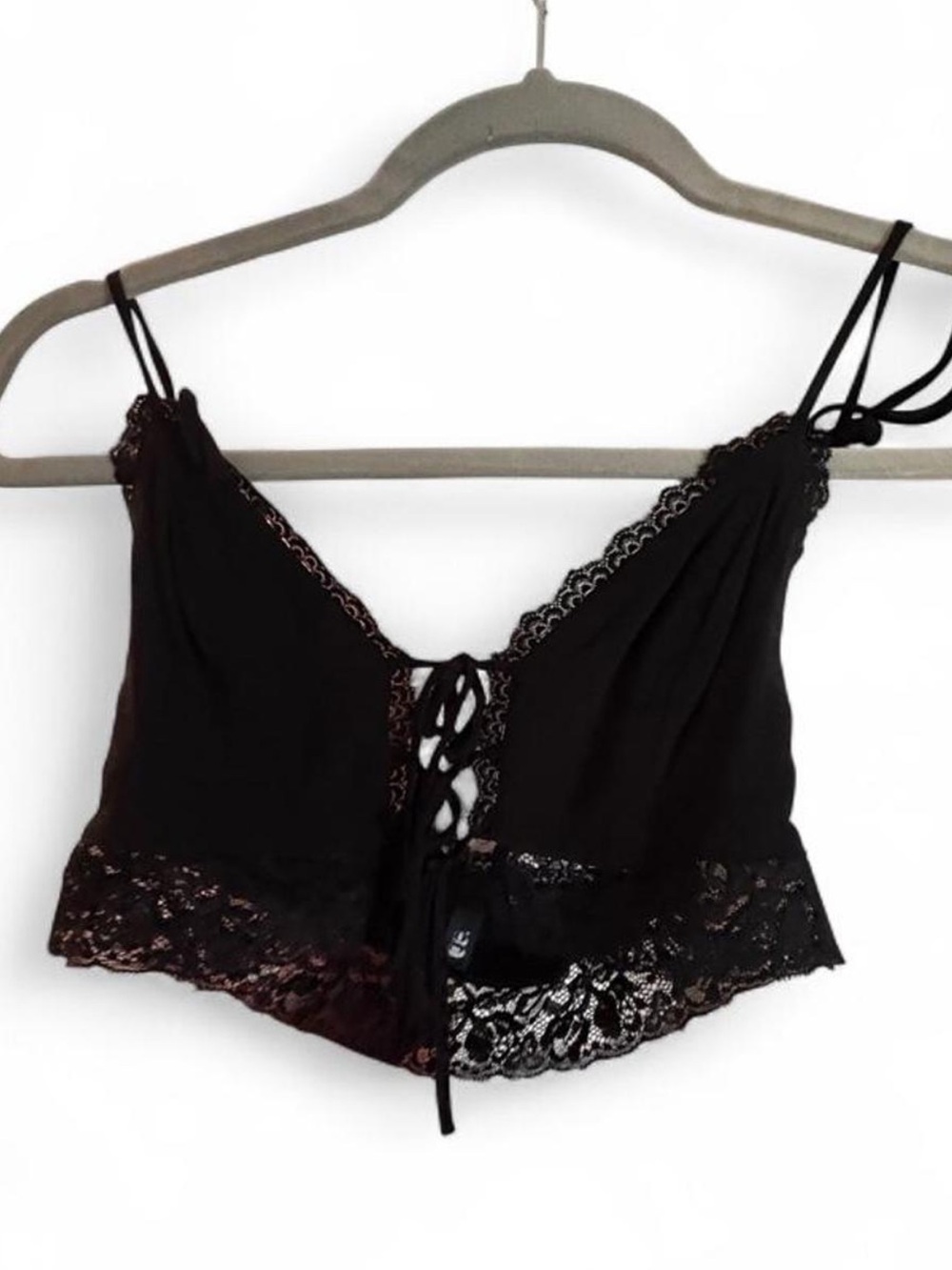 Garage Black Lace Crop Tank with Front Tie